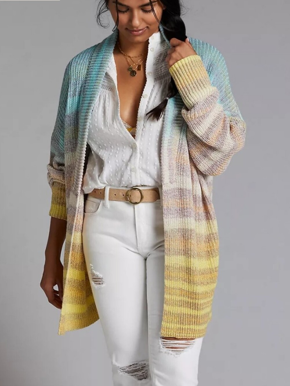 Pilcro Space-dyed Heavy Knit Open Front Cardigan